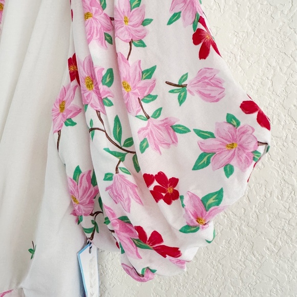 Draper James RSVP Floral Wrap Midi Dress Puff Sleeve White Pink Red M - Picture 4 of 9